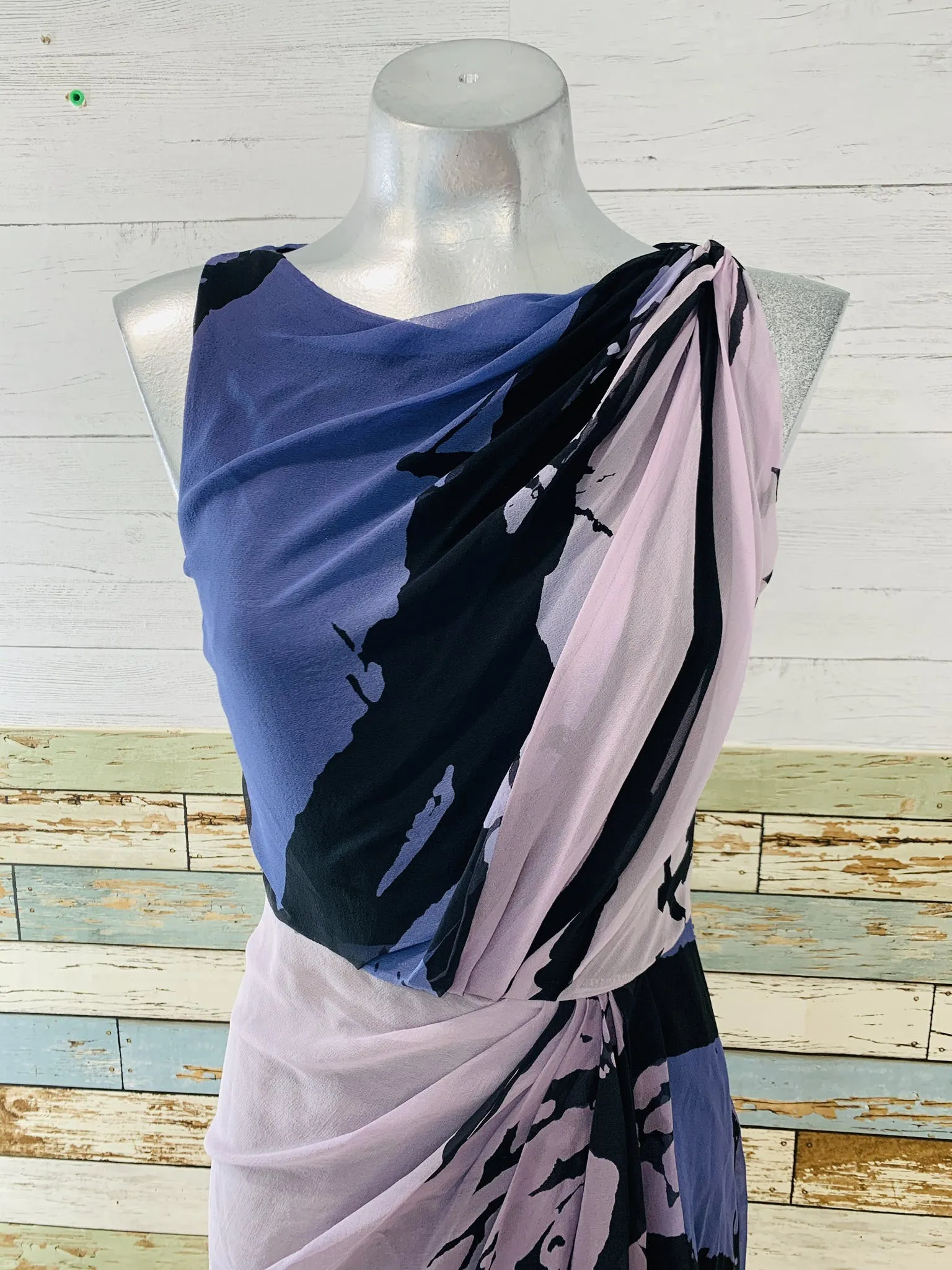 00's Draped Sleeveless Silk Print Dress by Diane Von Furstenberg