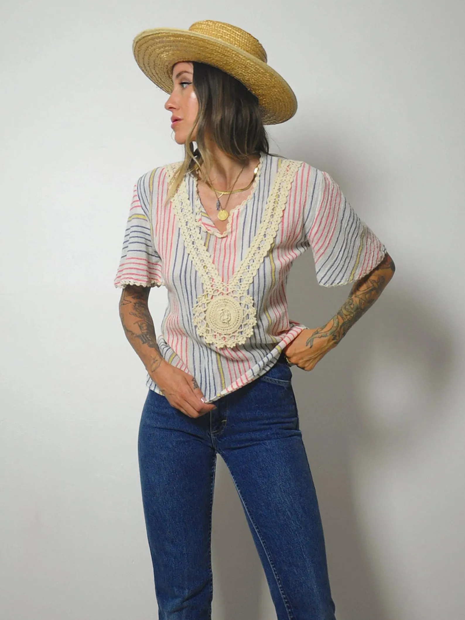 1970's Crochet Striped Blouse