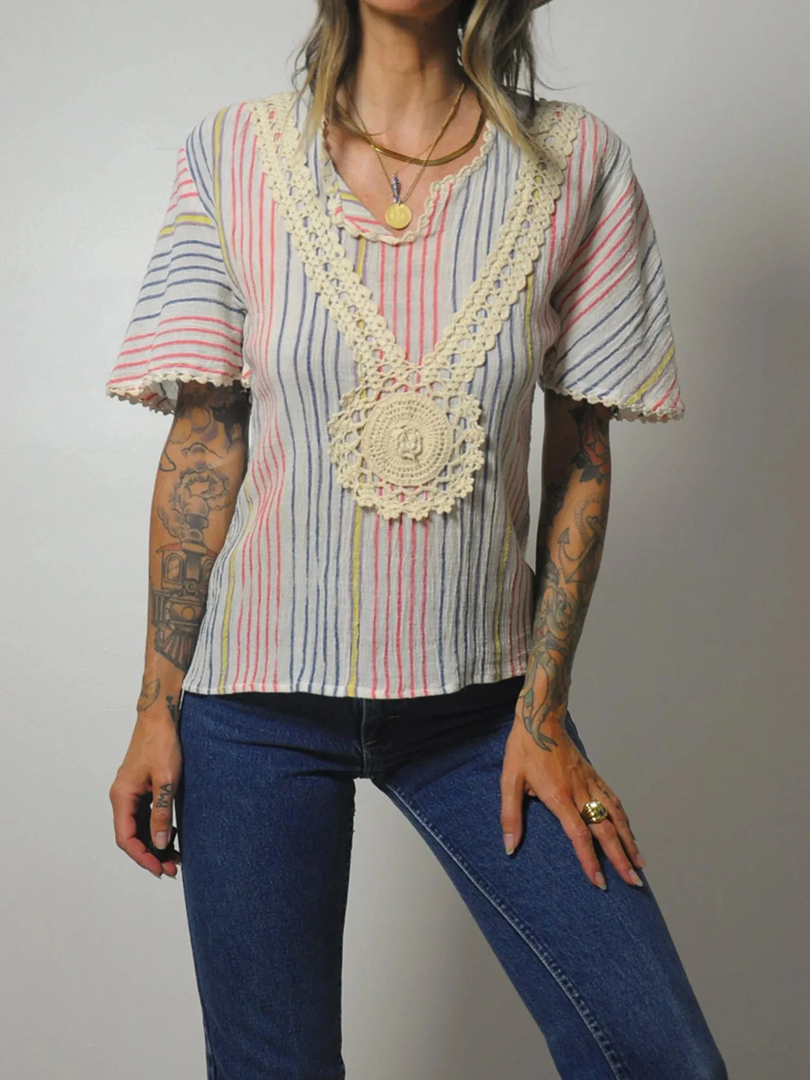 1970's Crochet Striped Blouse