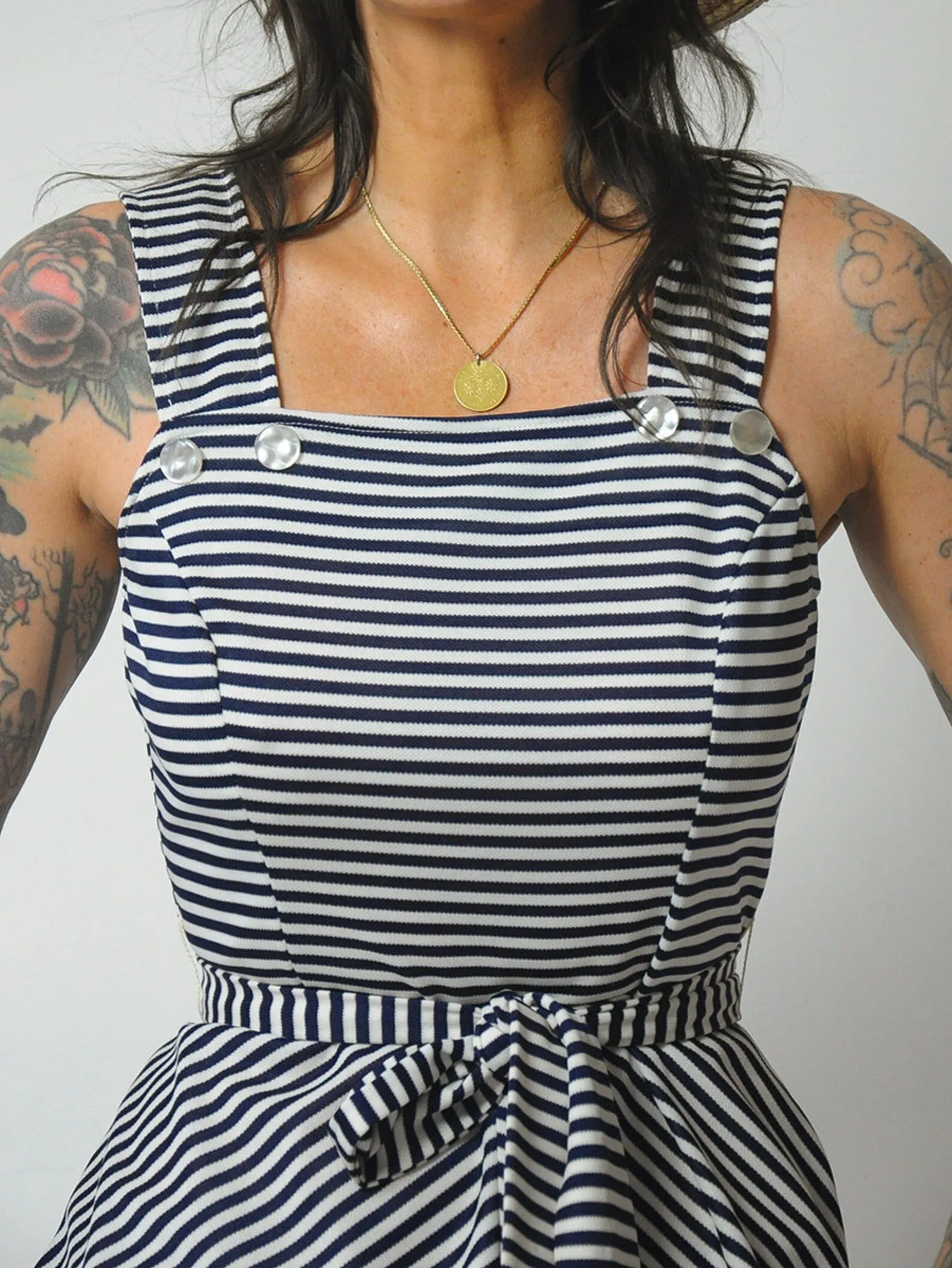 1970's Navy Striped Sundress