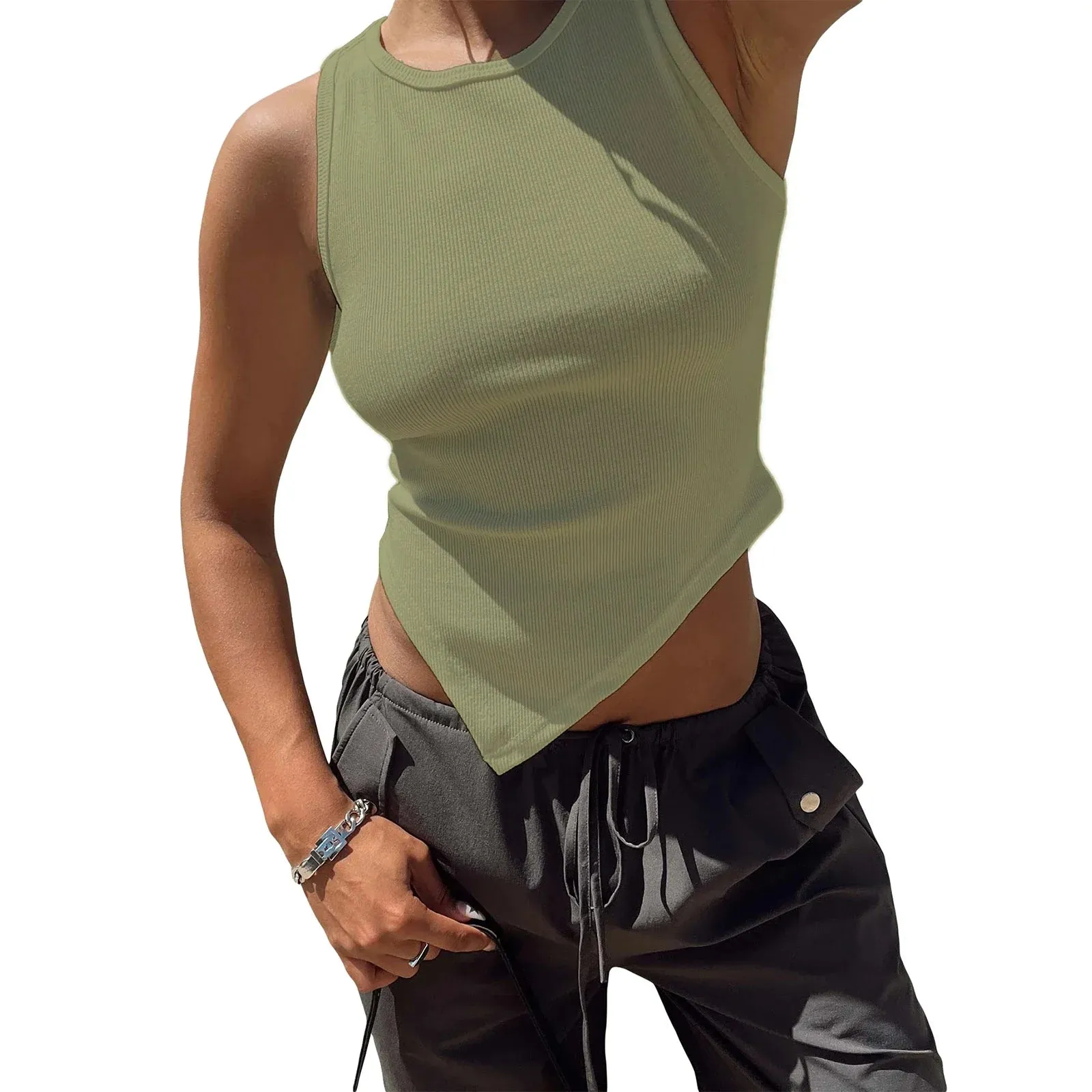 2024 Irregular Solid Crew Neck Summer Tank Top