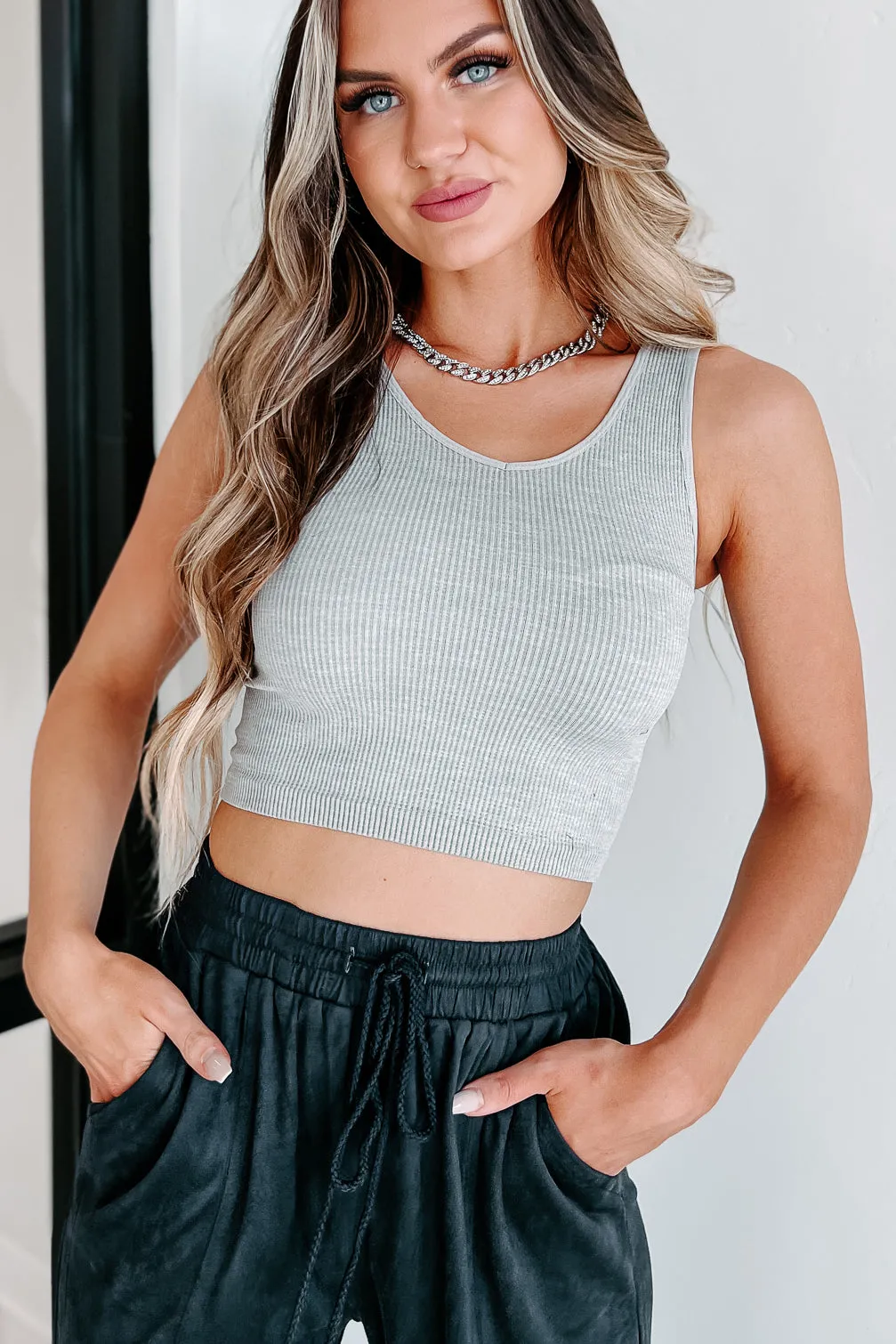 Absolutely Necessary Ribbed Crop Top (Heather Grey)