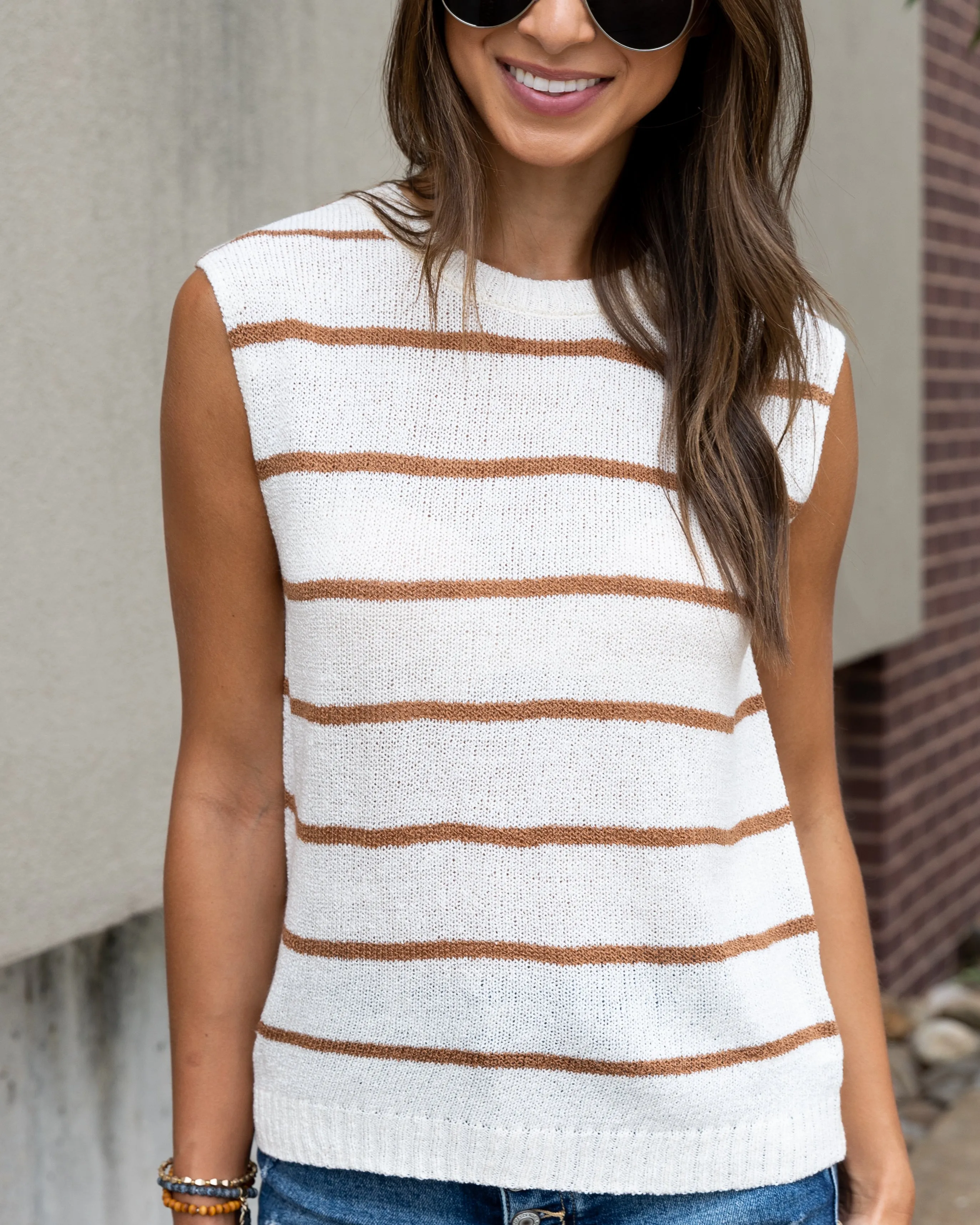 Ada Striped Knit Tank - Cream