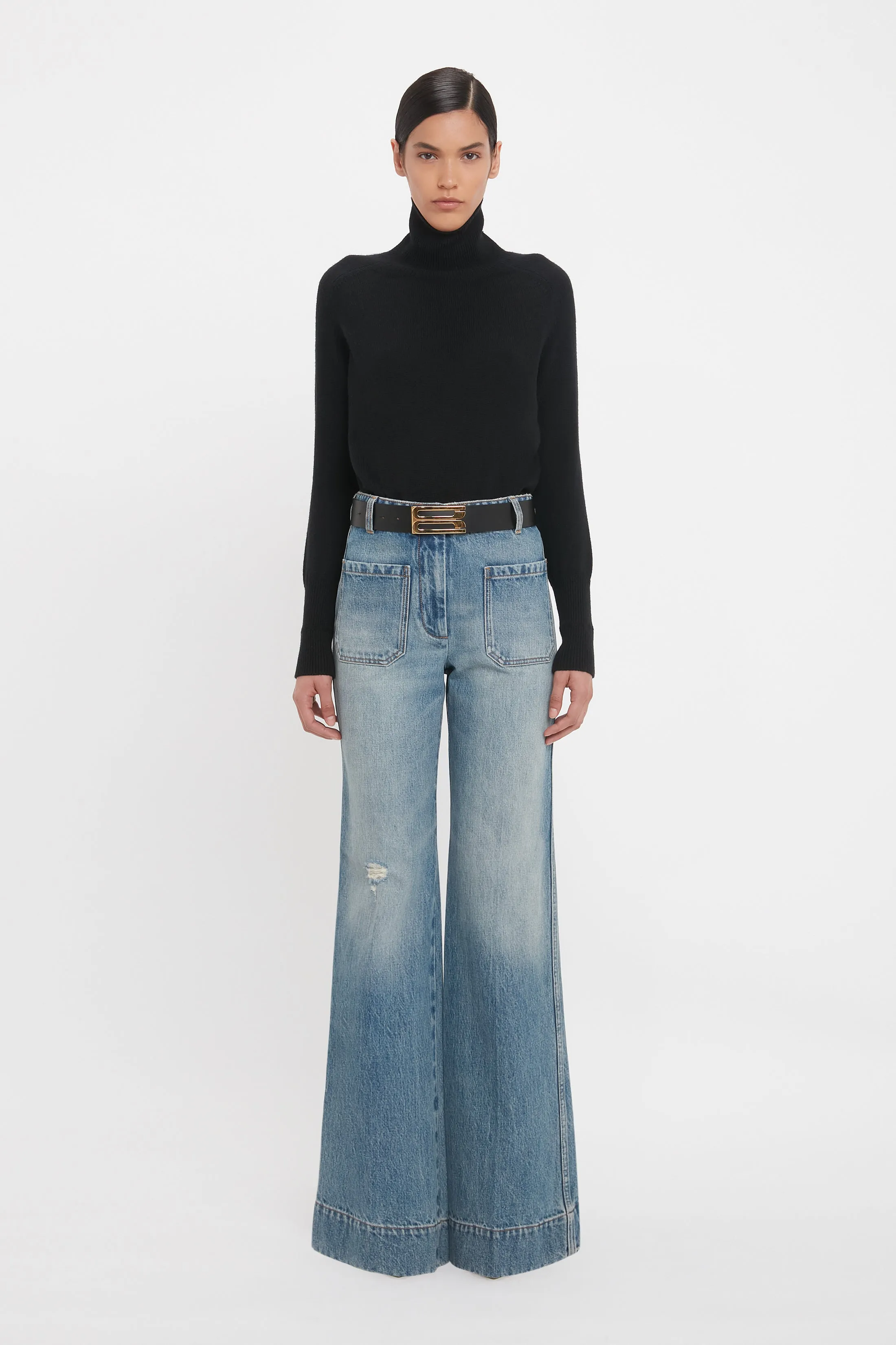 Alina High Waisted Jean In Worn Blue Wash