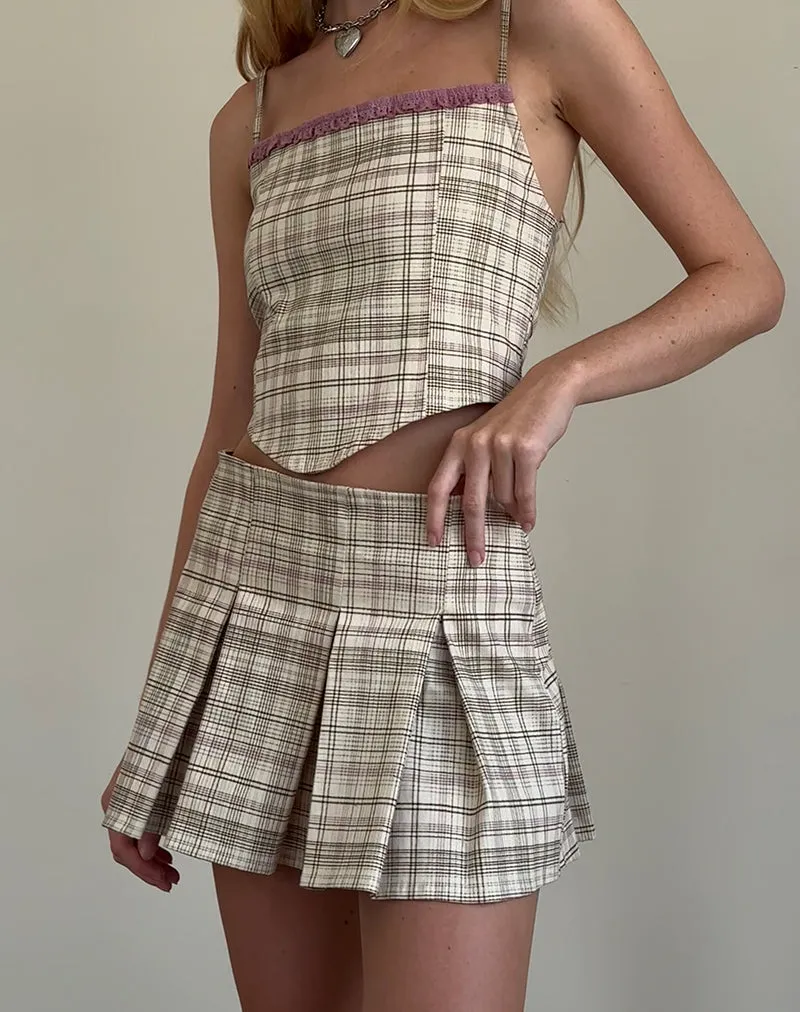 Archie Corset Top in Cream Pastel Check