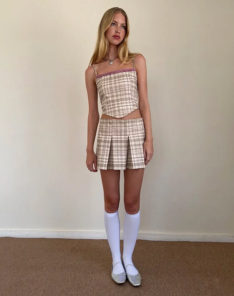 Archie Corset Top in Cream Pastel Check