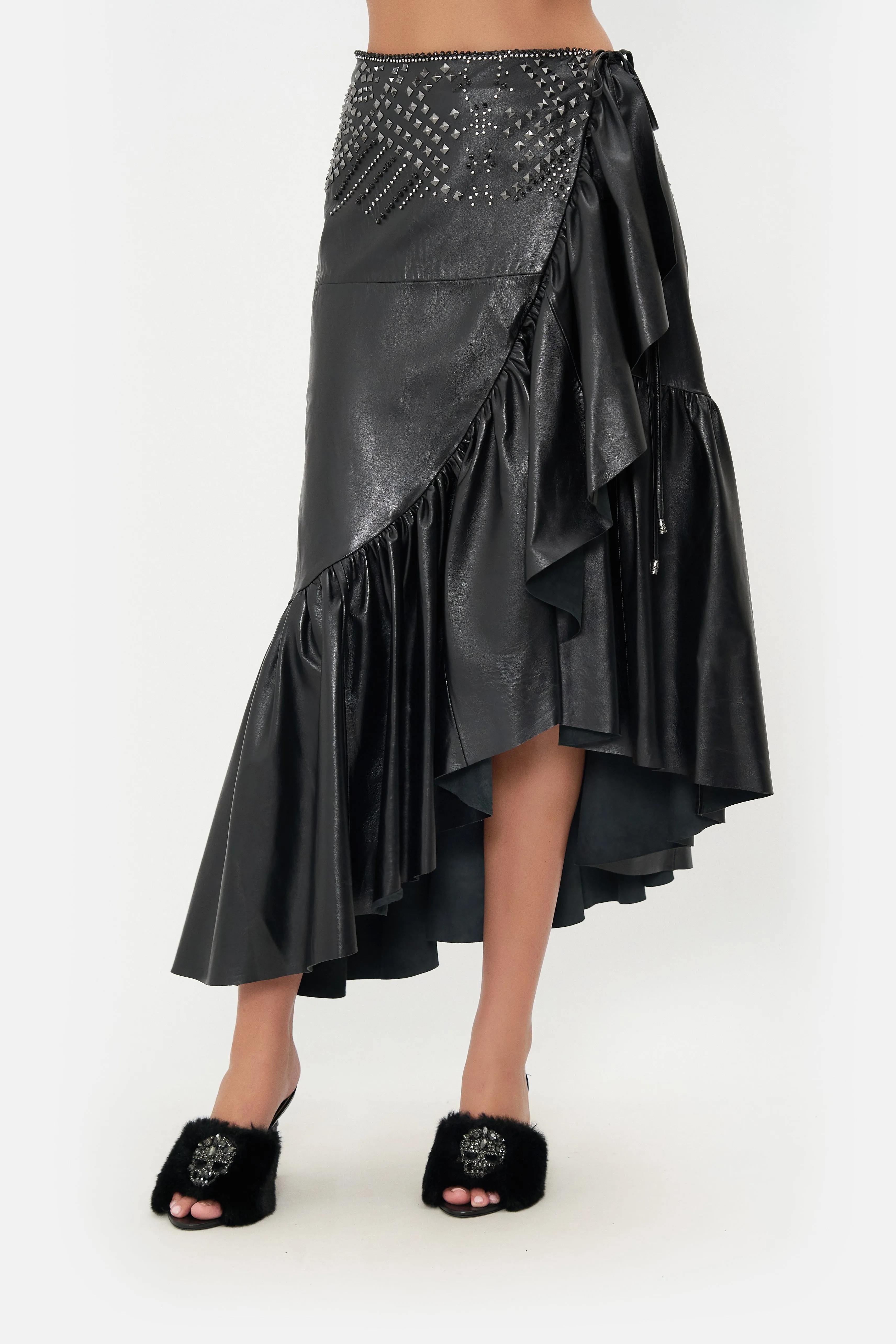 ASYMMETRICAL RUFFLE SKIRT LEATHER