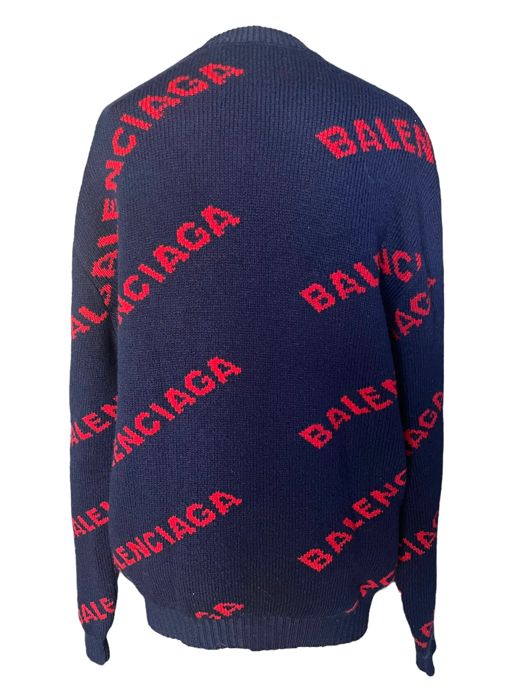 Balenciaga Navy Red Logo Wool Size M Sweater