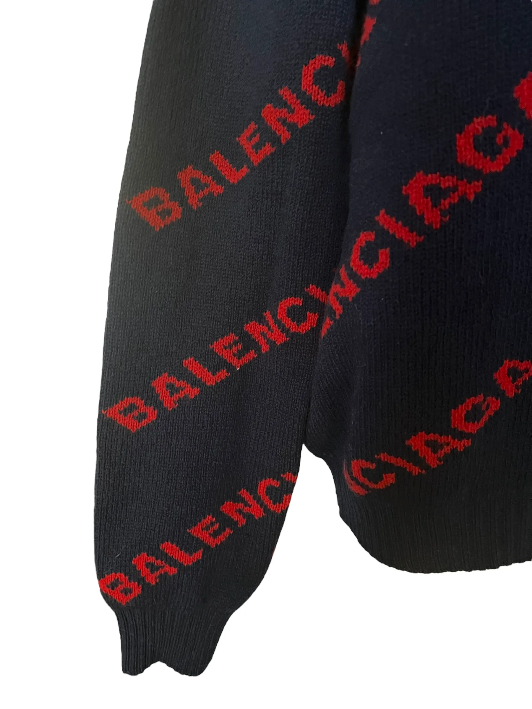 Balenciaga Navy Red Logo Wool Size M Sweater