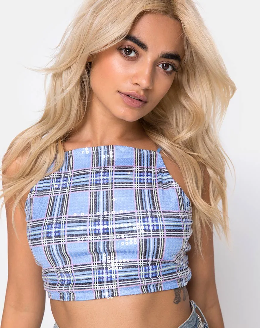 Barilla Crop Top in 90's Check with Clear Sequin