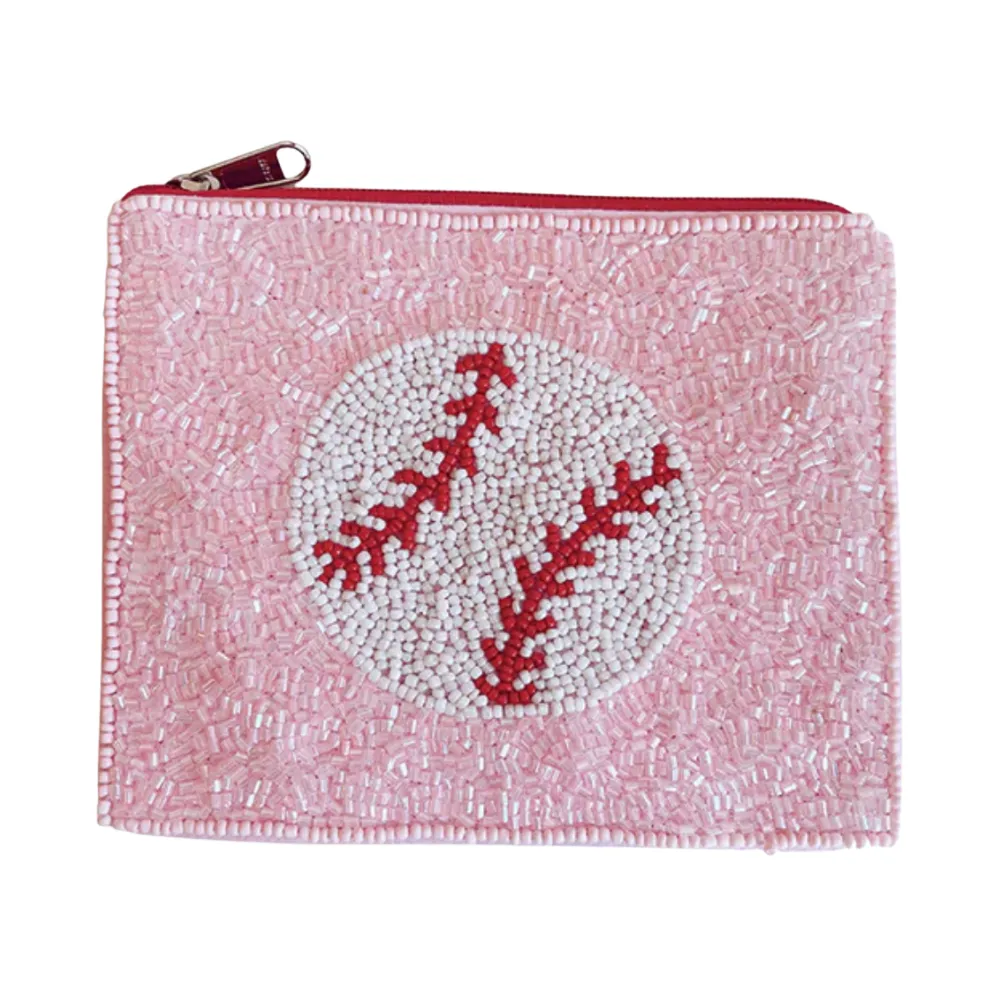 BASEBALL BEADED ZIP COIN PURSE - 2 COLORS