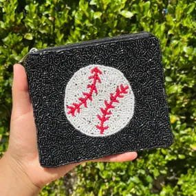 BASEBALL BEADED ZIP COIN PURSE - 2 COLORS