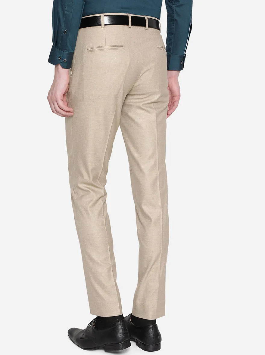 Beige Solid Super Slim Fit Formal Trouser | JadeBlue