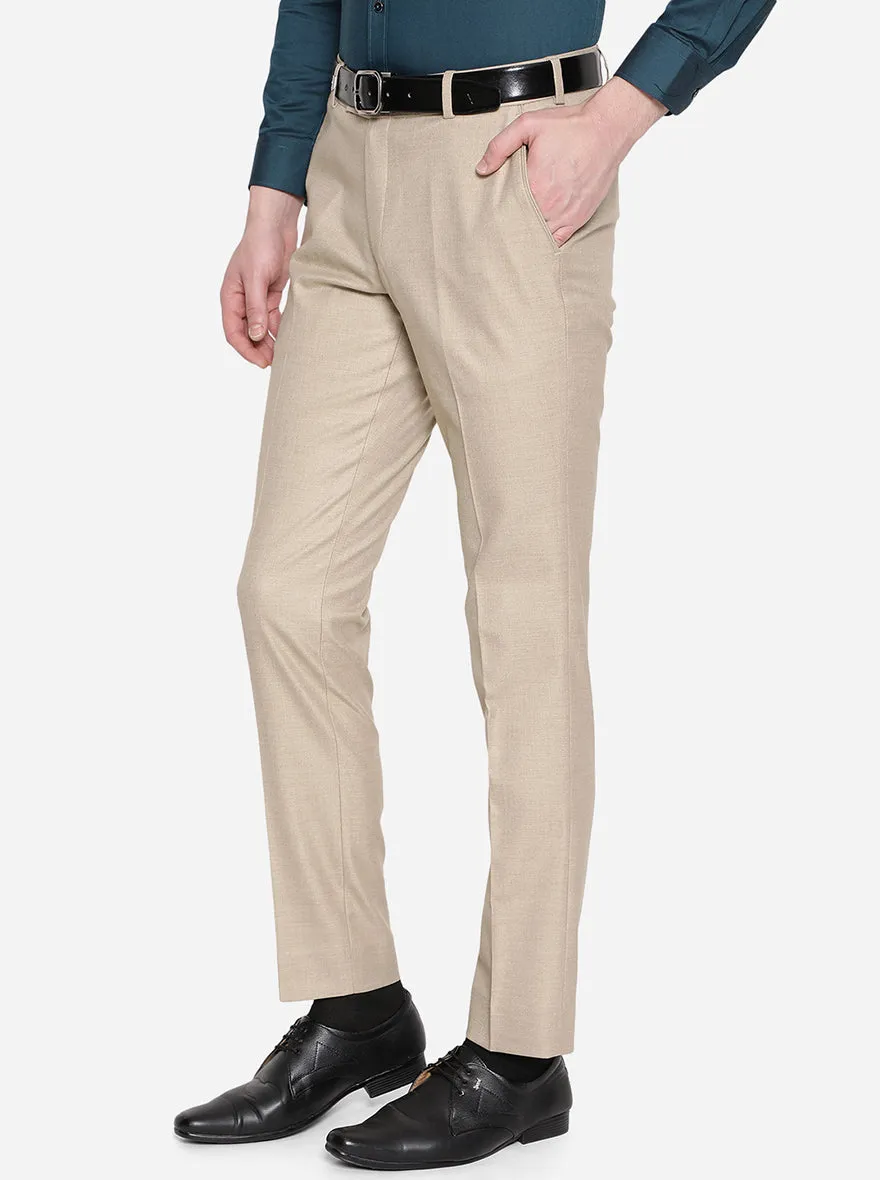 Beige Solid Super Slim Fit Formal Trouser | JadeBlue