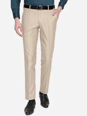 Beige Solid Super Slim Fit Formal Trouser | JadeBlue