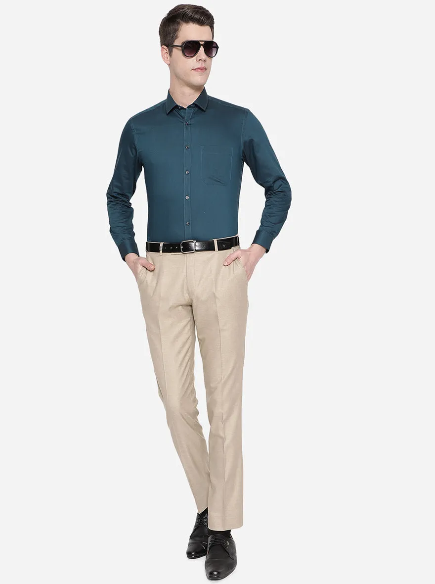 Beige Solid Super Slim Fit Formal Trouser | JadeBlue