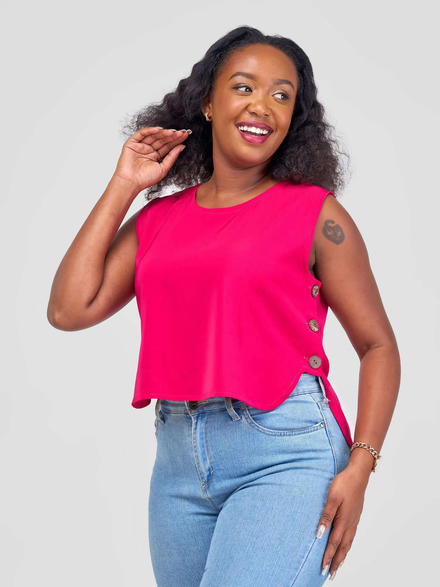 Bella Wangu High-Low Top - Fuschia