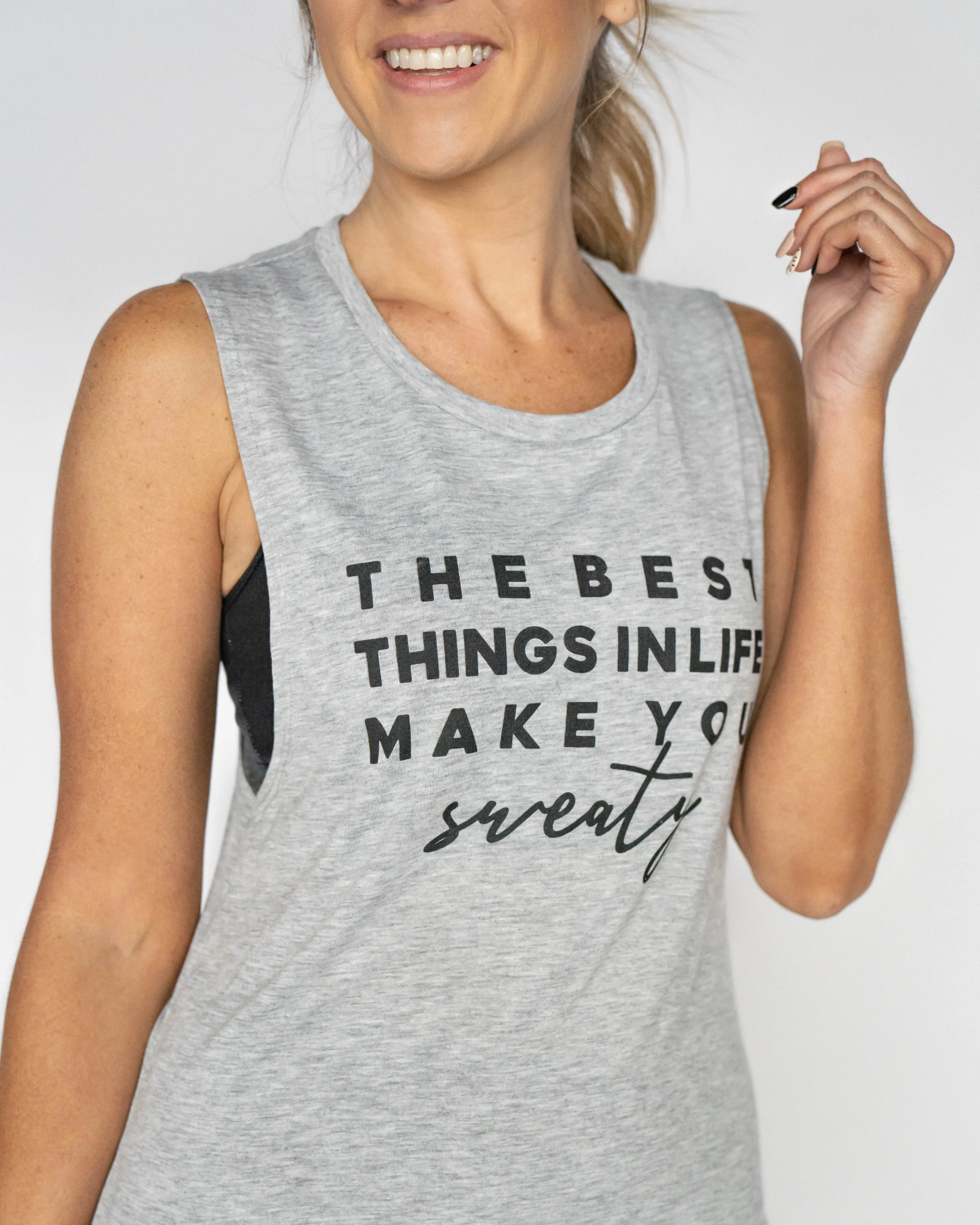 Best Things Make You Sweaty Tank - Heather Grey