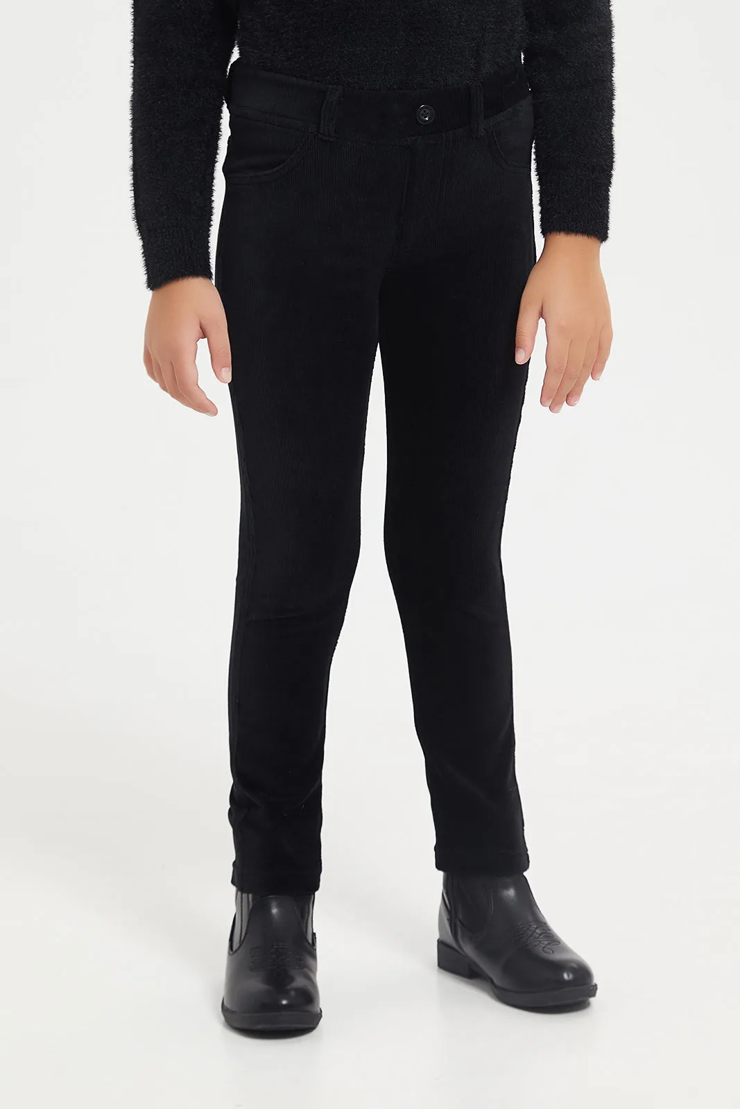 Black Knitted Corduroy Jeggings