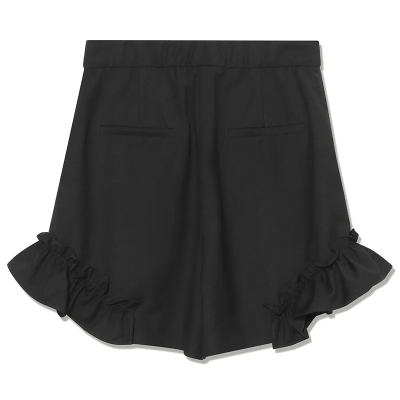 Black Ruffle Straight Women Shorts