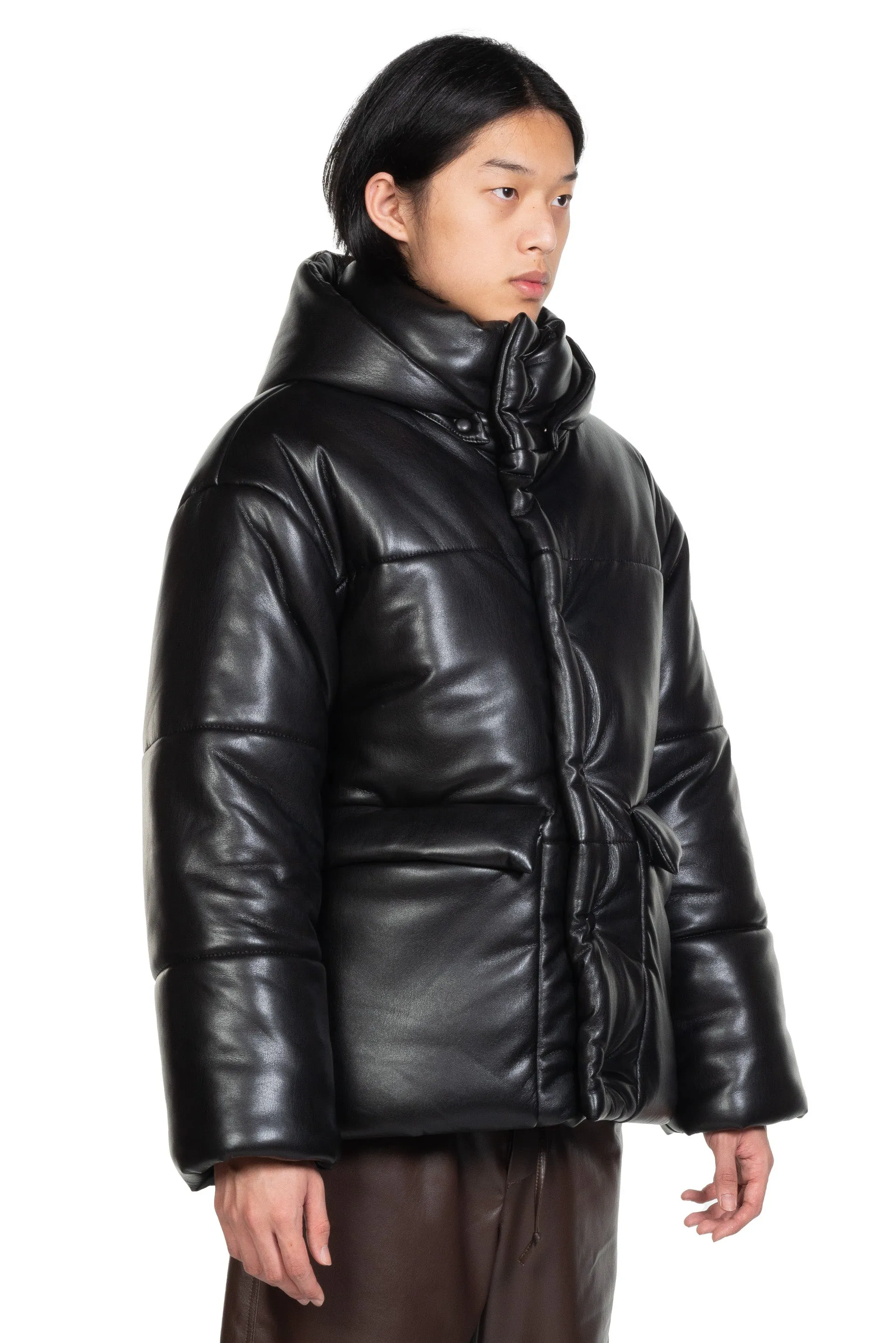 Black Vegan Leather Puffer Jacket