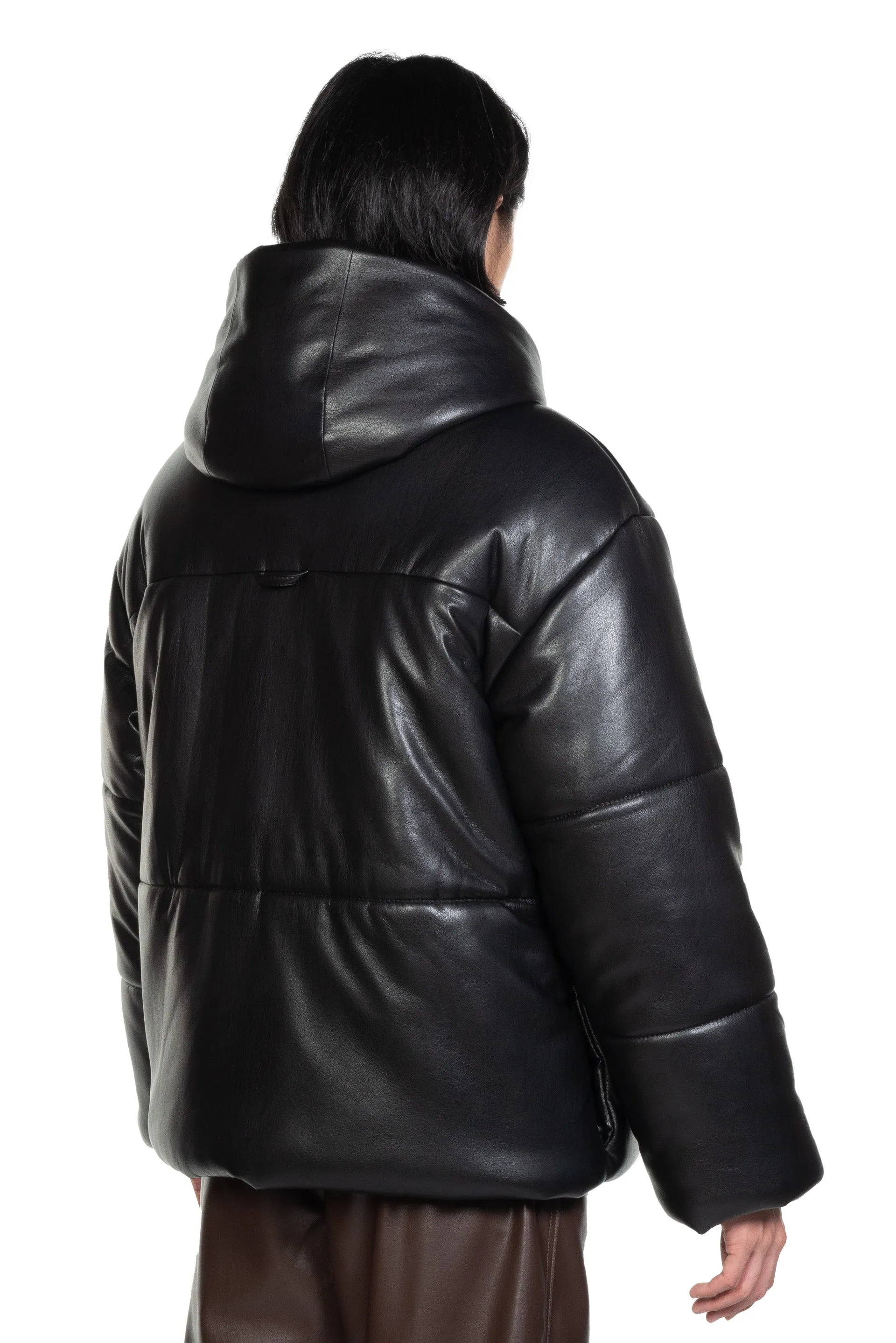 Black Vegan Leather Puffer Jacket