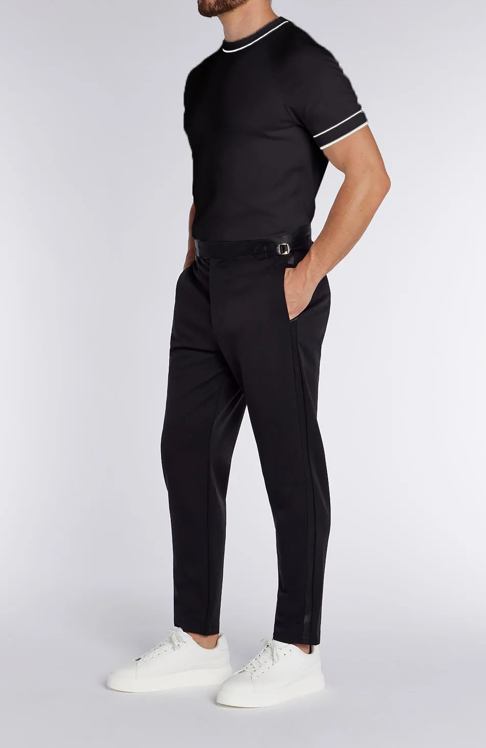 Blanton Slim Tux Chino Trousers in Black