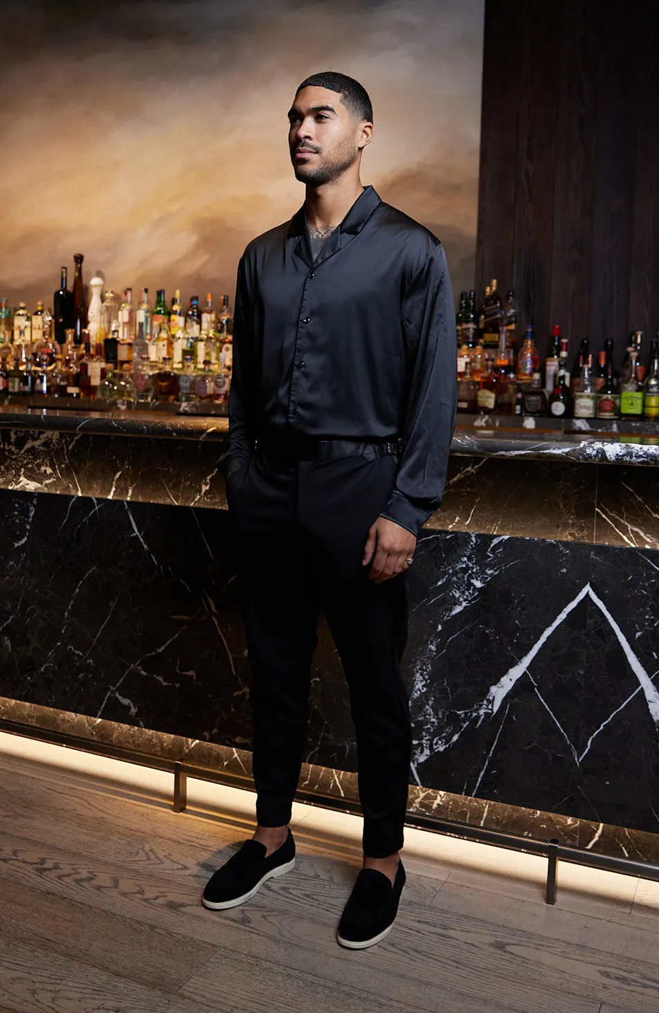 Blanton Slim Tux Chino Trousers in Black