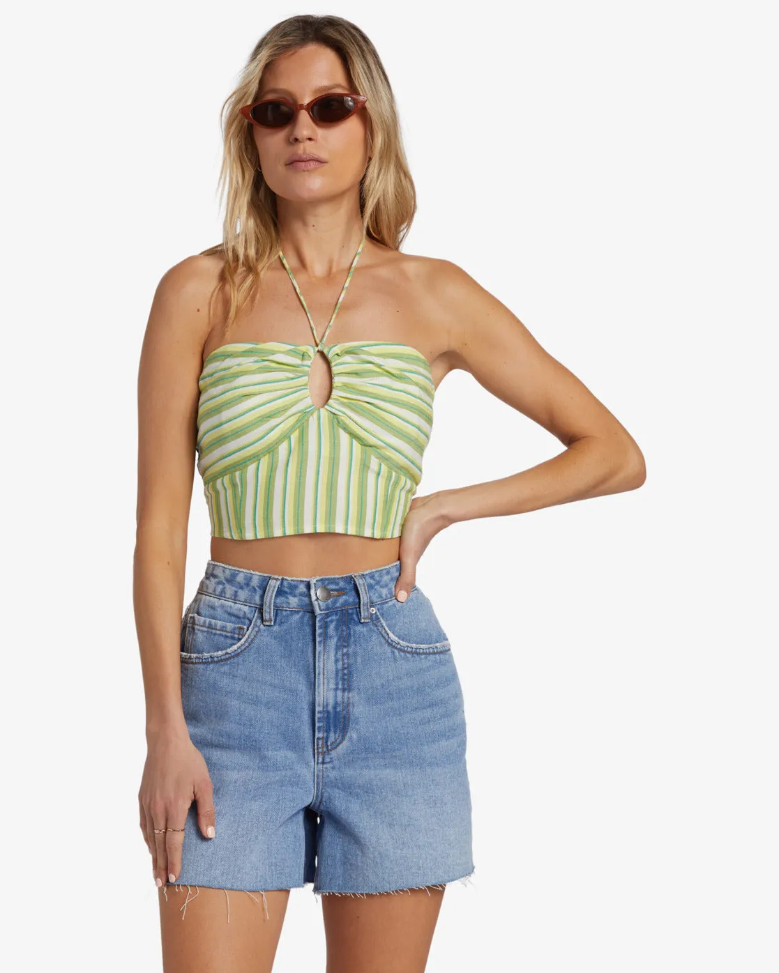 Bright Side Top Halter Top - Palm Green