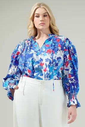 Canvas Floral Russo Pleated Long Sleeve Blouse Curve