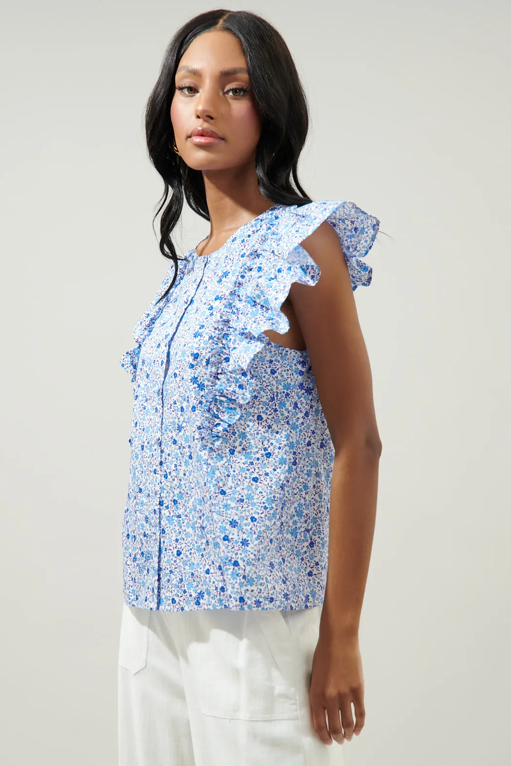 Carmine Floral Vance Button Front Blouse