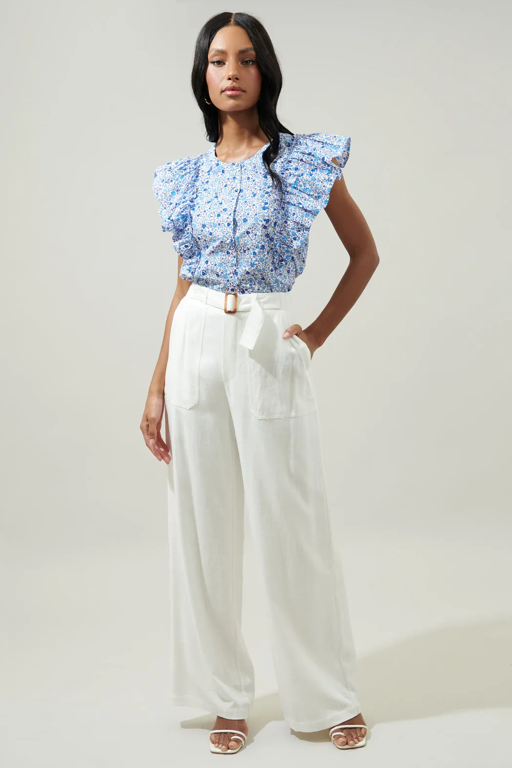 Carmine Floral Vance Button Front Blouse