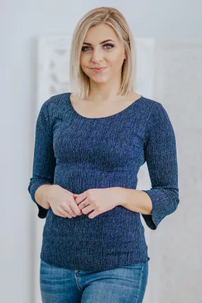 Celebrate The Shine Glitter 3/4 Sleeve Top in Navy