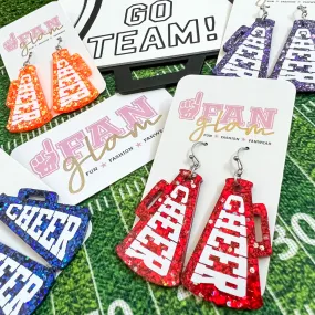 CHEER MEGAPHONE GLITTER GLAM DANGLE EARRINGS