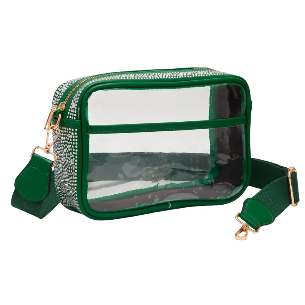 CLEAR STADIUM APPROVED  RHINESTONE BAG - GREEN