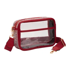 CLEAR STADIUM APPROVED  RHINESTONE BAG - RED