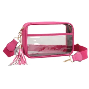 Clear Stadium Bag Zip Top Front Pocket Crossbody - Hot Pink