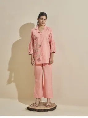 Cleo Salmon Schiffli Cotton Co-ord Set