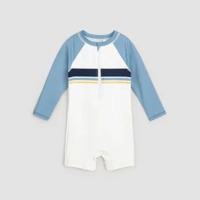 Color Block Raglan Long-Sleeve Swim Romper | Miles The Label