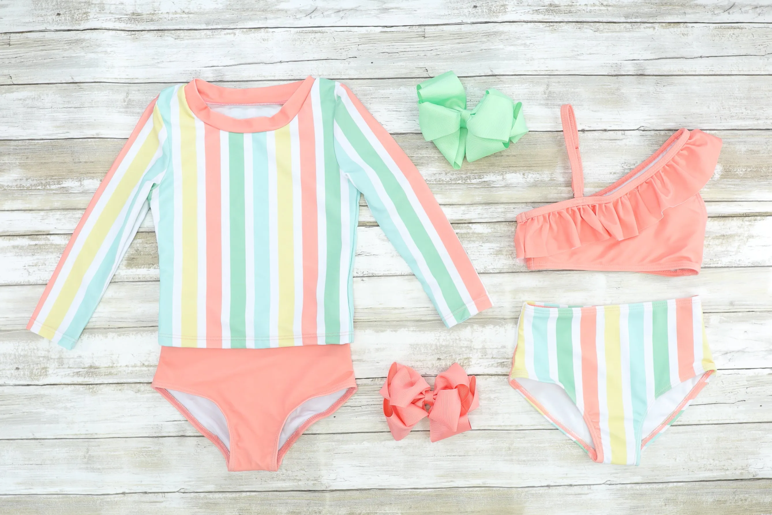 Coral Striped Ruffle Bikini