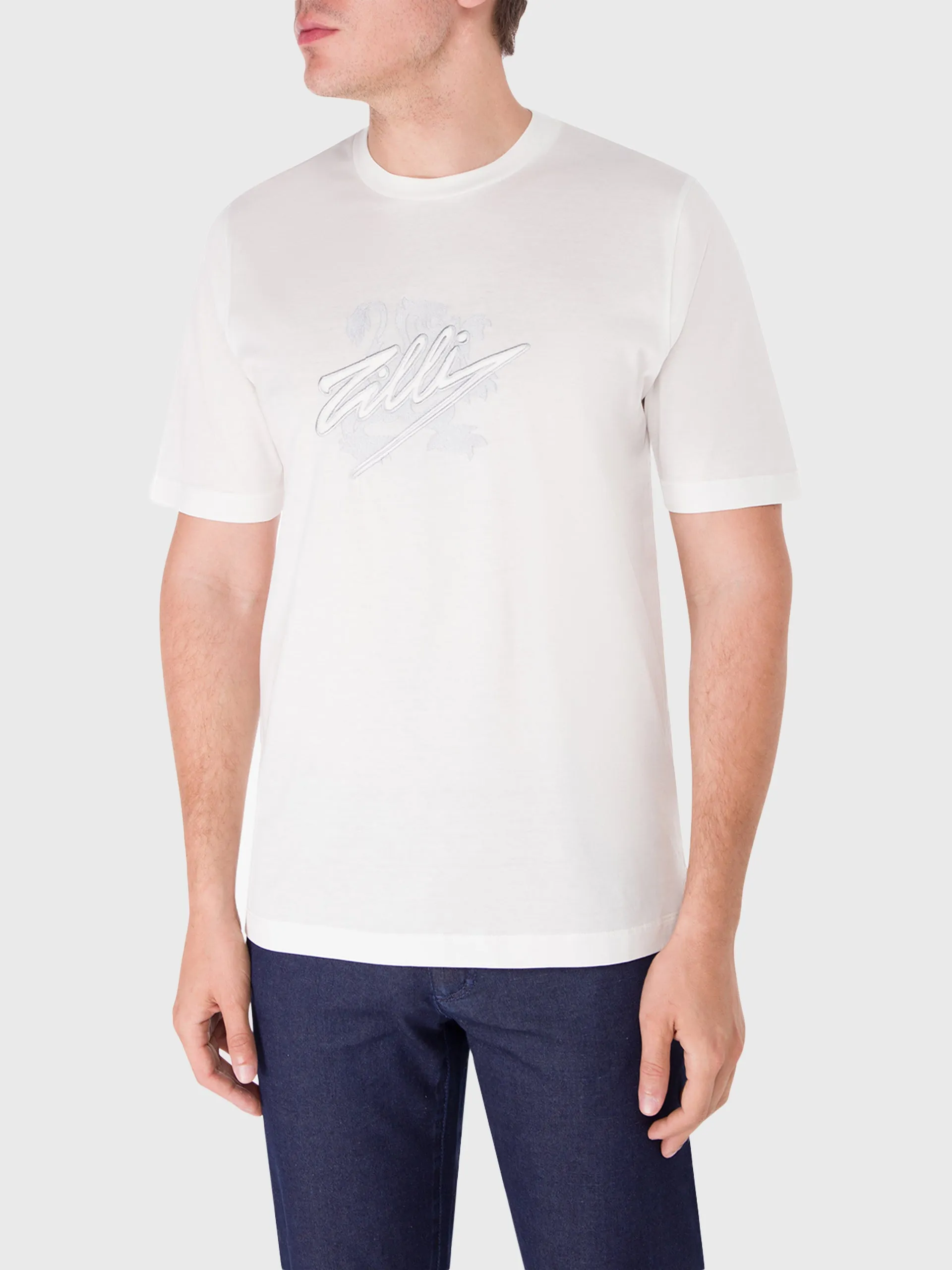 Cotton Round Neck T-Shirt with Signature Embroidery