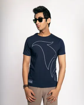 Crew Neck Navy Printed T-Shirt - Galbi