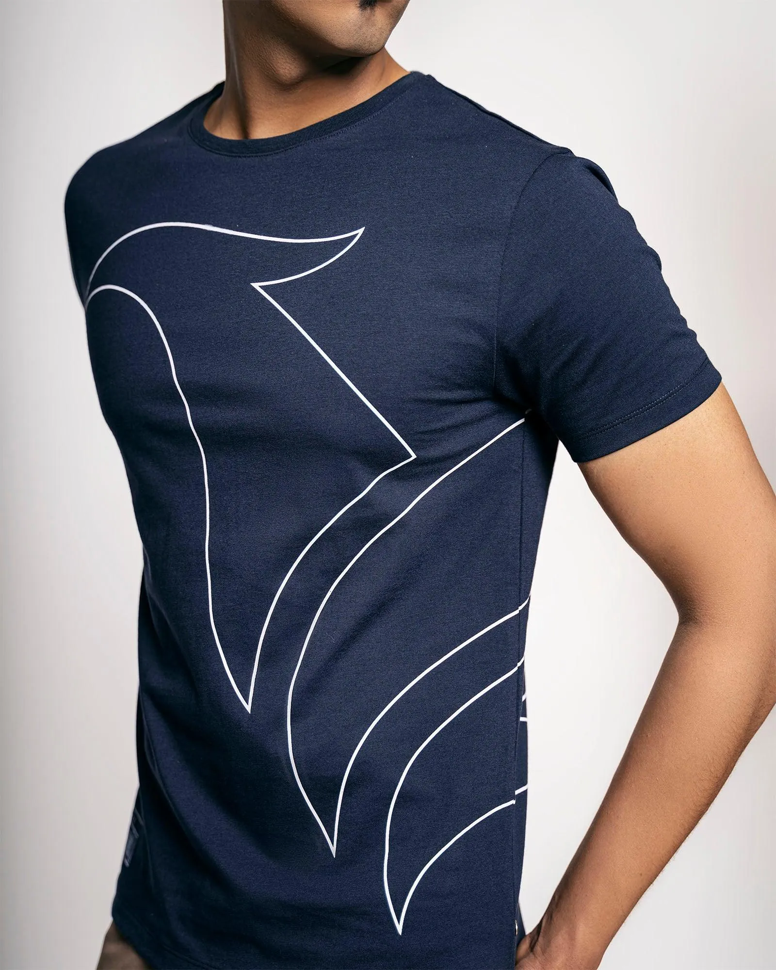 Crew Neck Navy Printed T-Shirt - Galbi