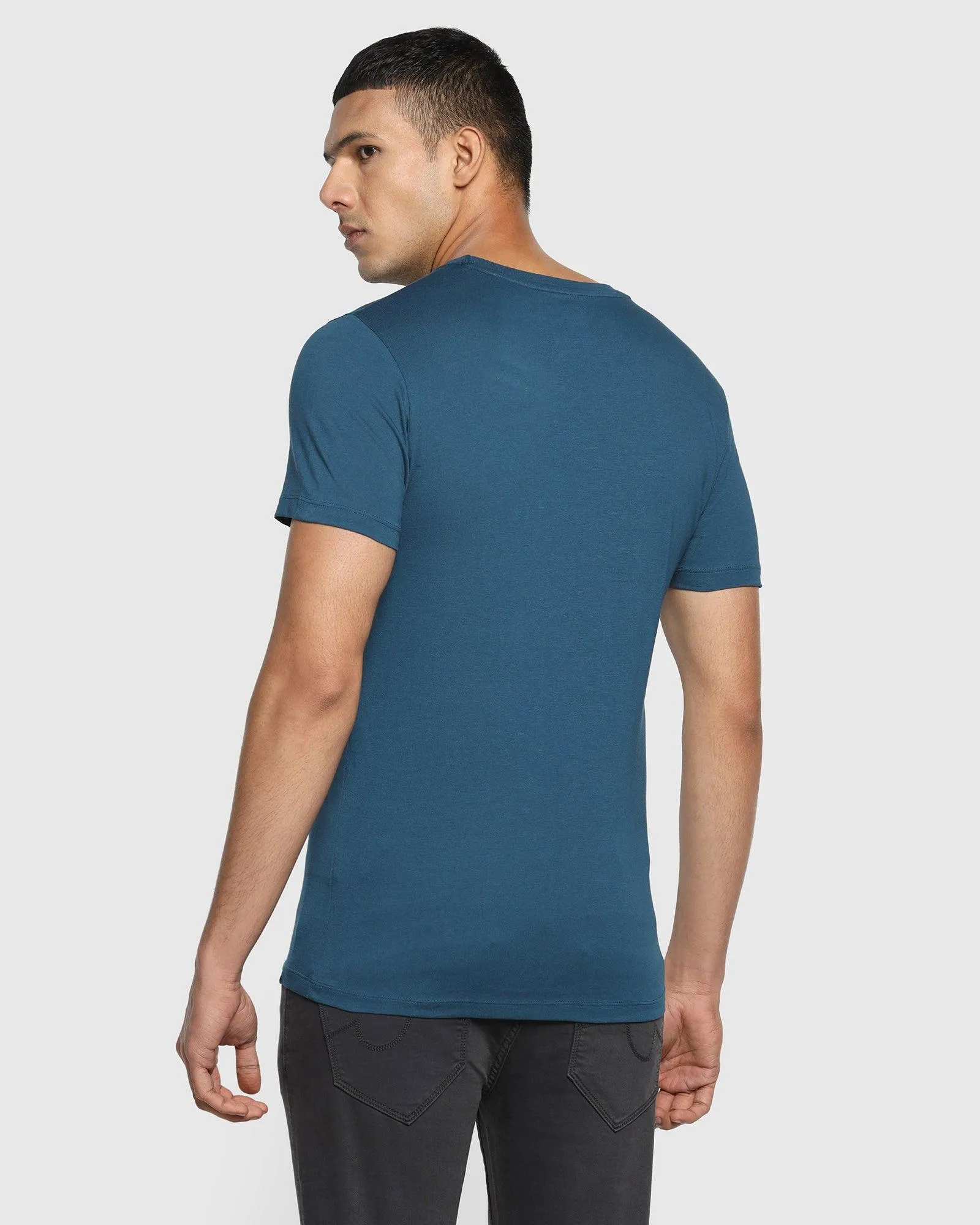 Crew Neck Teal Blue Printed T-Shirt - Calvin