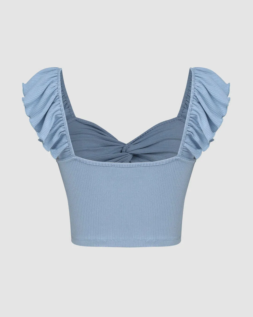 Cropped Vest Ruffle Top In Dusty Blue