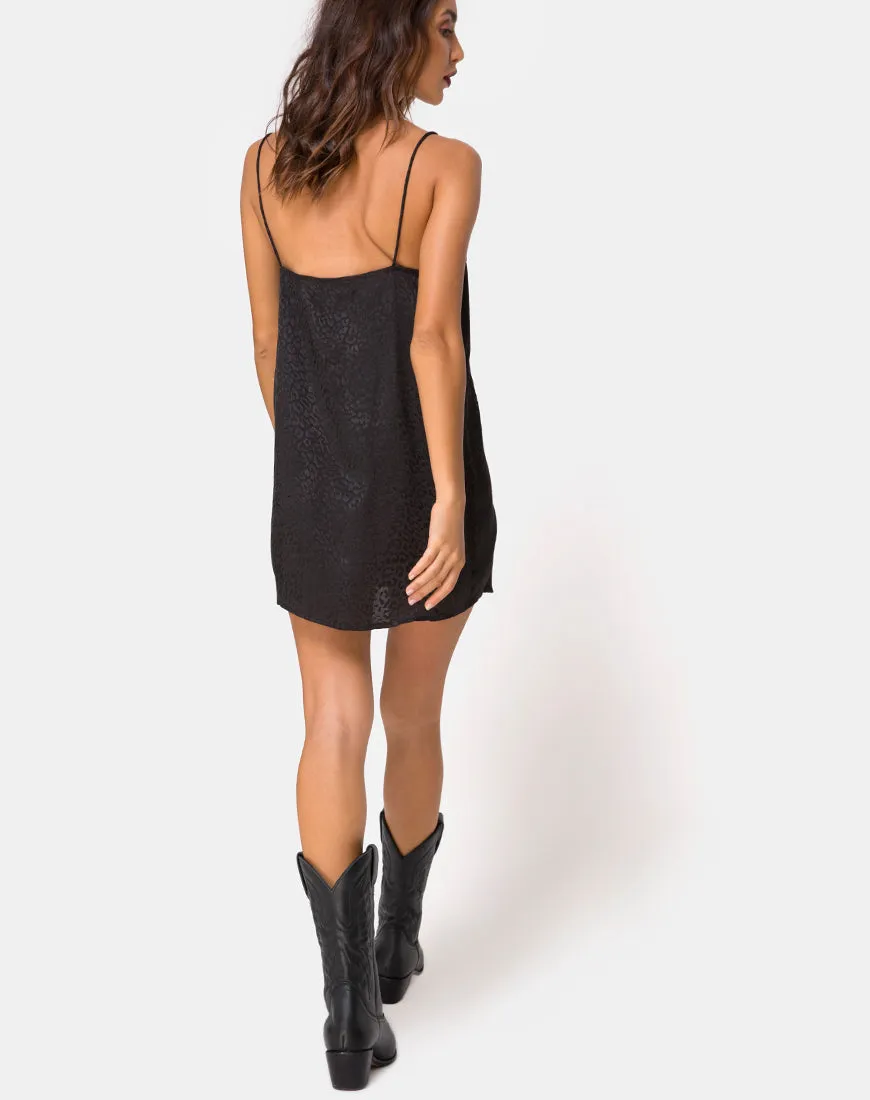 Datista Slip Dress in Satin Cheetah Black