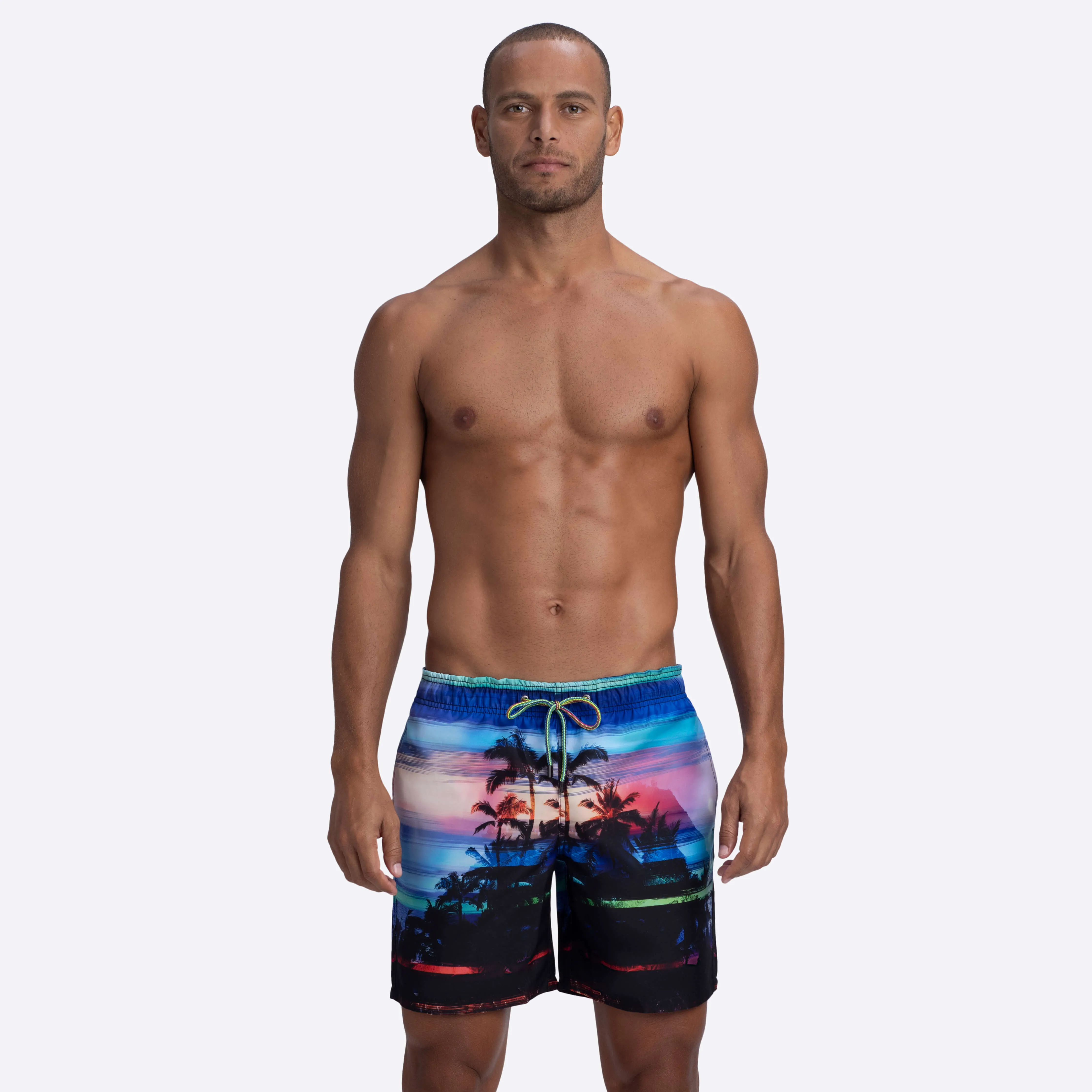 DELANO Tropical Sunset Print Swim Trunks