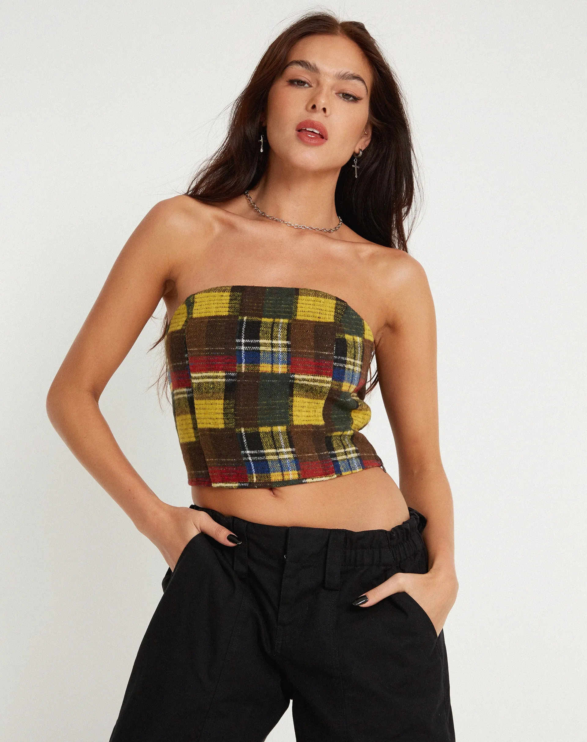 Delny Bandeau Top in Mix Tartans