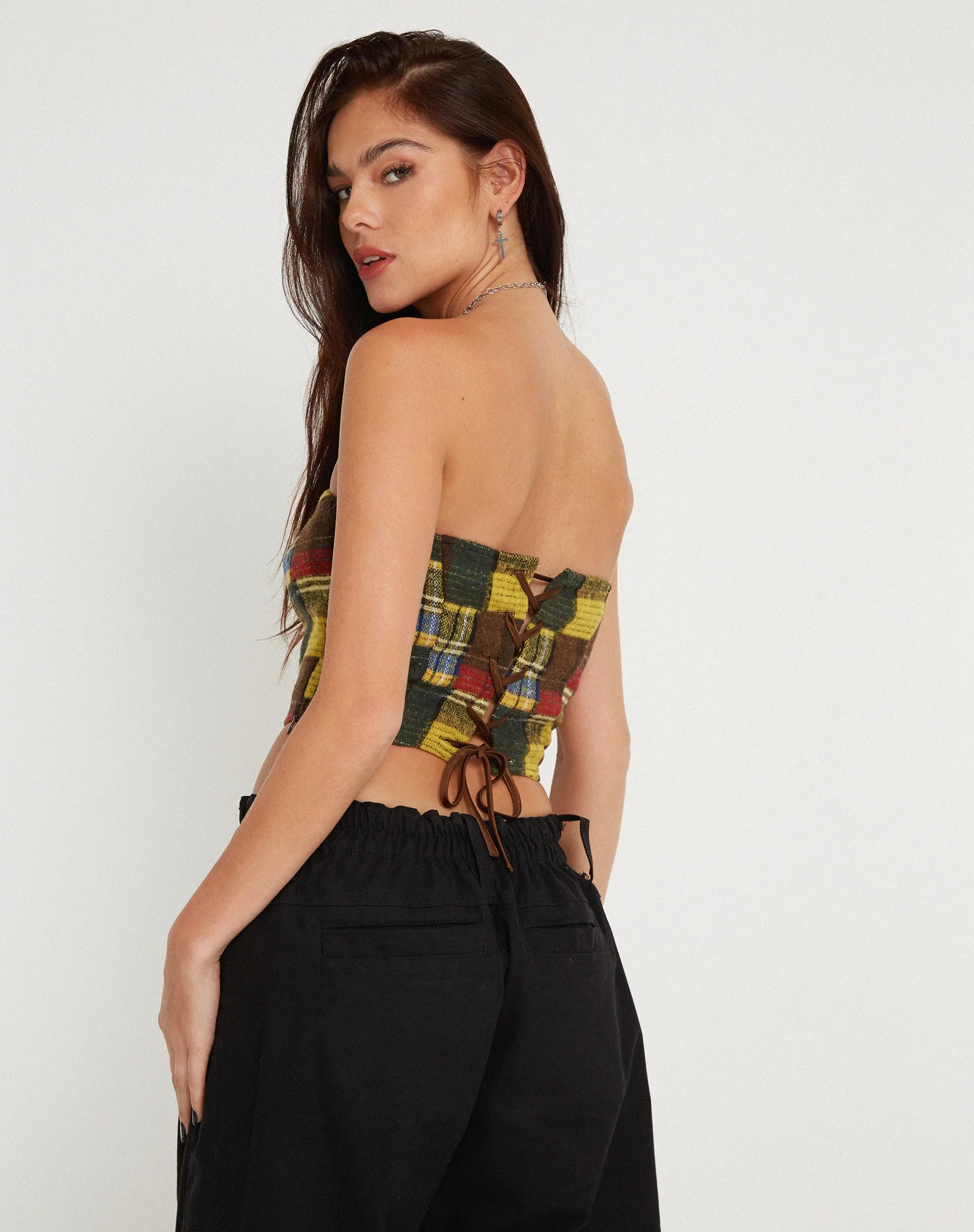 Delny Bandeau Top in Mix Tartans