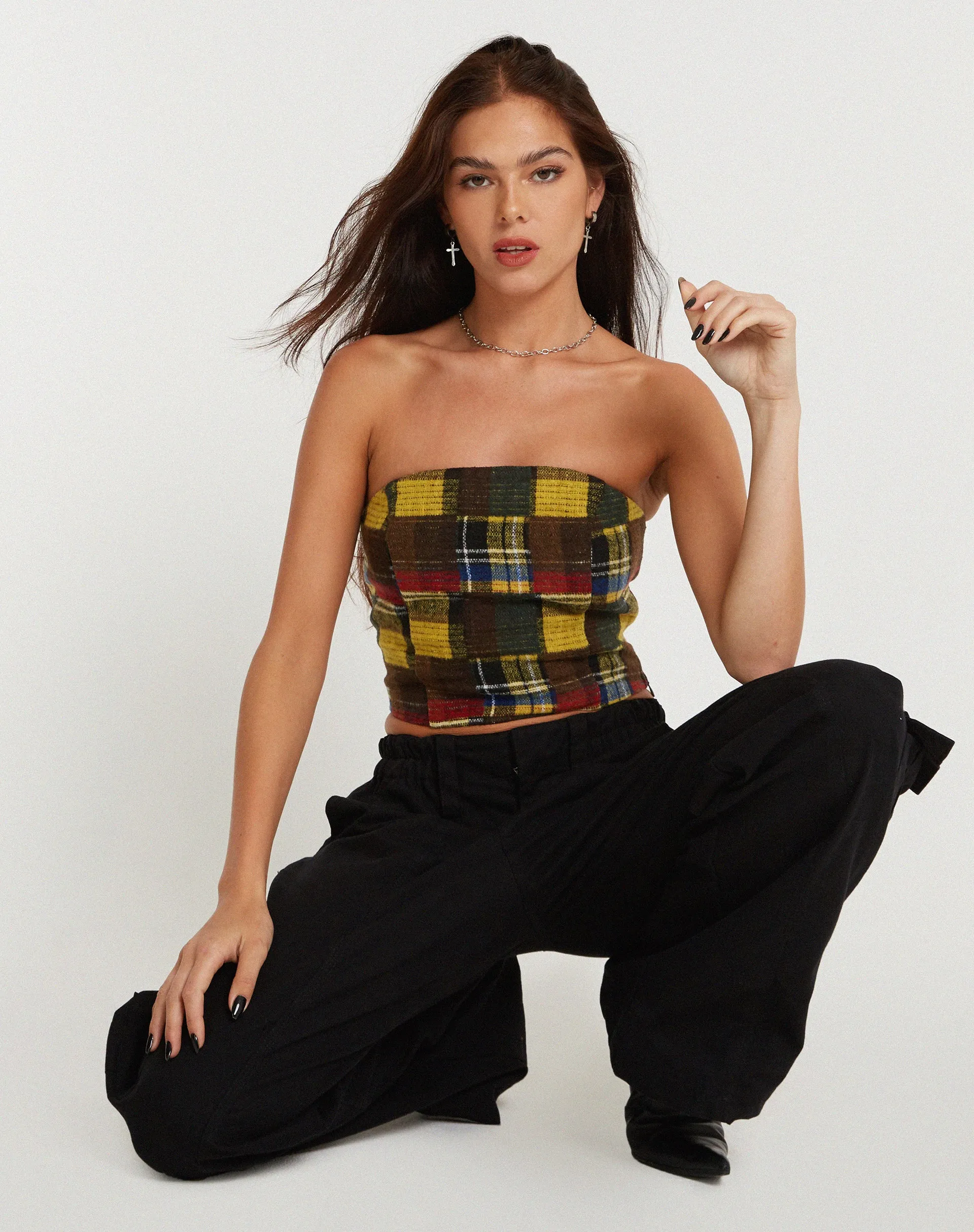 Delny Bandeau Top in Mix Tartans